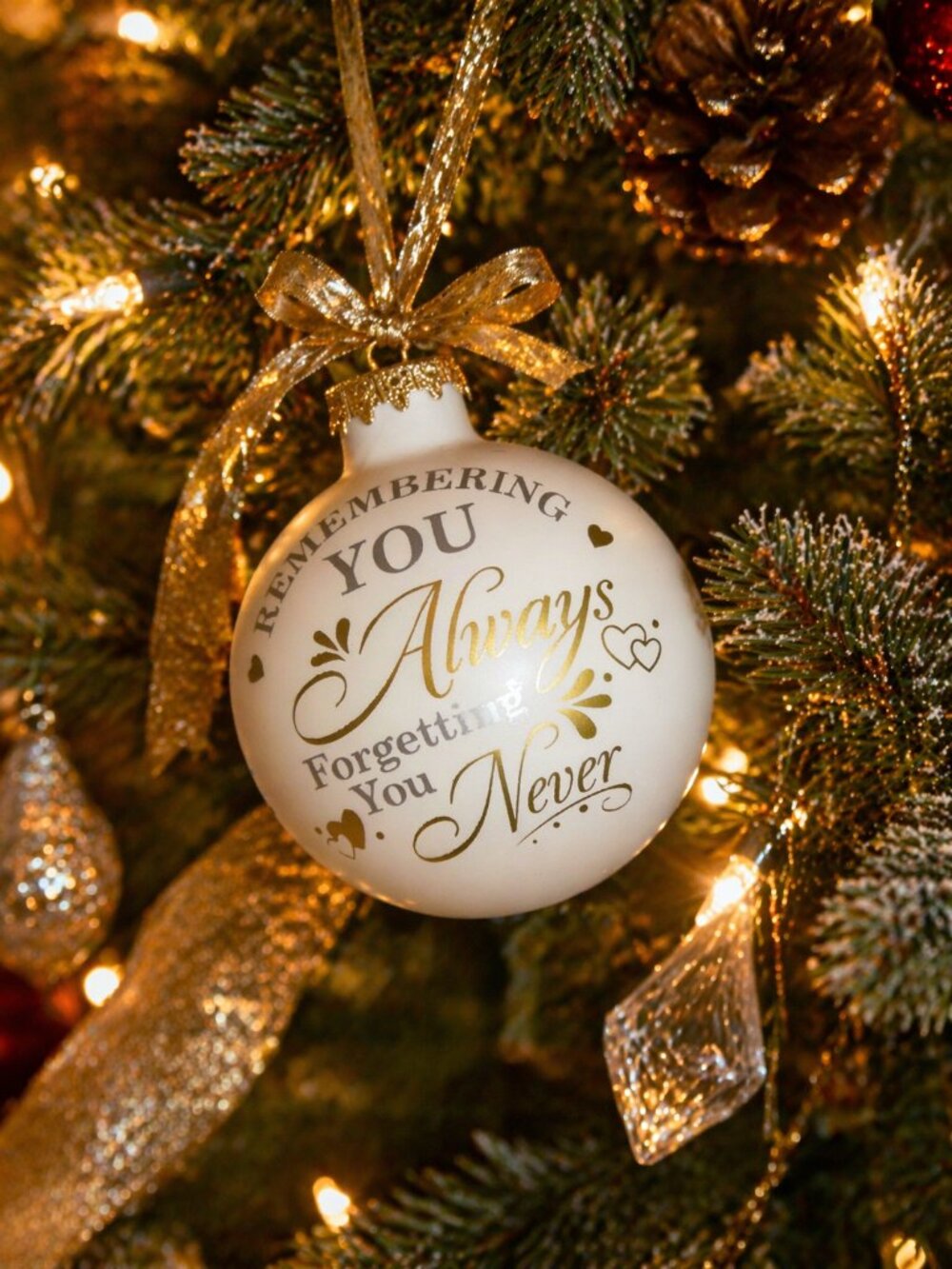 Remembering You Ivory Glass Ornament